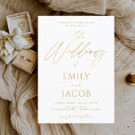 バジェットホワイト結婚金ゴールドのモダンタイポグラフィ<br><div class="desc">バジェット白と金ゴールドフェイクフォイルの春または夏の結婚式招待状結婚 – 特別な結婚式の日のお祝いのためのシンプルクラシックと色と美しくスクリプトのタイポグラフィを含む。</div>