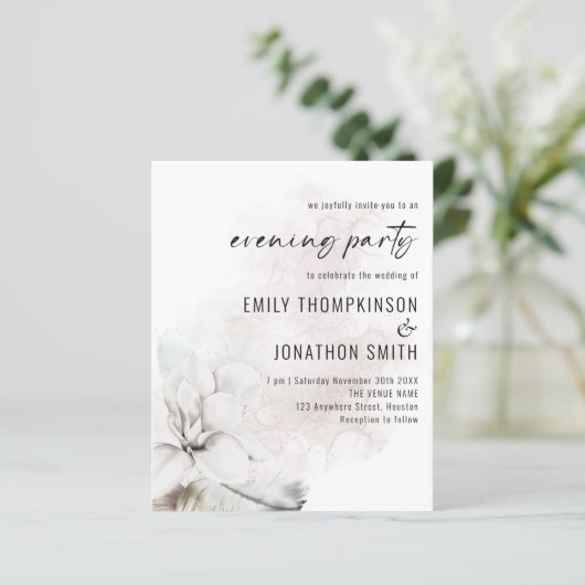 バジェットホワイト花模様結婚ズ夕べパーティー招待状 (スタンド正面)