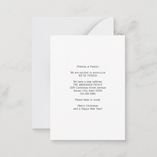 バジェットホーム休暇のためのクリスマスフォトムービング ノートカード (裏面)