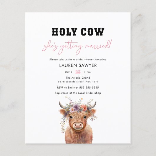 バジェットホーリーカウウェスタン女性のカーボーイブライダルシャワー (正面)