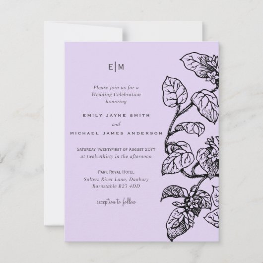 バジェットボタニカルガーデン葉ズウェディング招待 (正面)