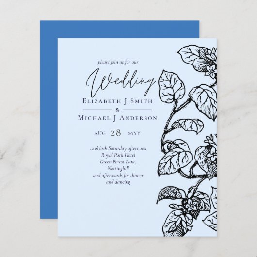 バジェットボタニカルガーデン葉ズウェディング招待 (正面/裏面)