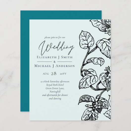 バジェットボタニカルガーデン葉ズウェディング招待 (正面/裏面)