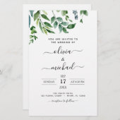 バジェットボタニカルグリーン結婚式招待状 (正面/裏面)