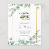 バジェットボタニカルグリーン金ゴールド結婚式招待状 (正面)