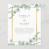 バジェットボタニカルグリーン金ゴールド結婚式招待状 (正面)