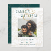 バジェットボタニカルティール(緑がかった色)金ゴールド結婚式の日付を保存 (正面/裏面)