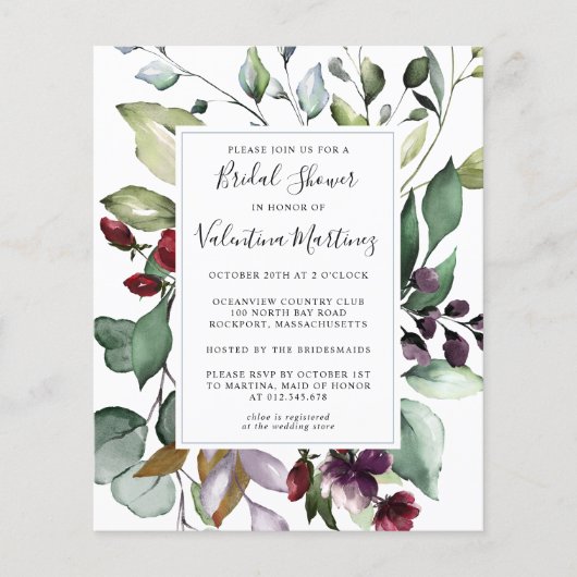 バジェットボタニカルブライダルシャワー招待 (正面)