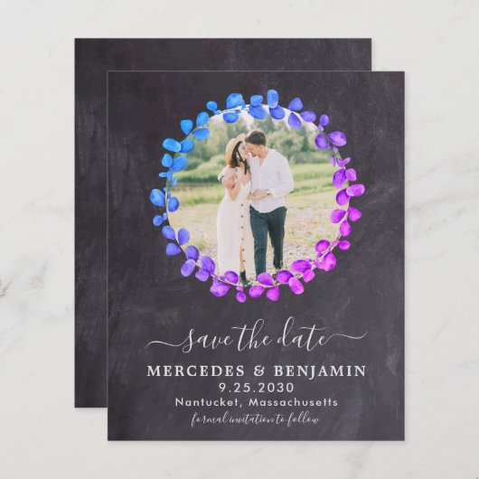 バジェットボタニカルユーカリプトゥス写真Save The Date Ca (正面/裏面)