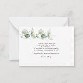 バジェットボタニカルユーカリ結婚スサンキューカード ノートカード (裏面)