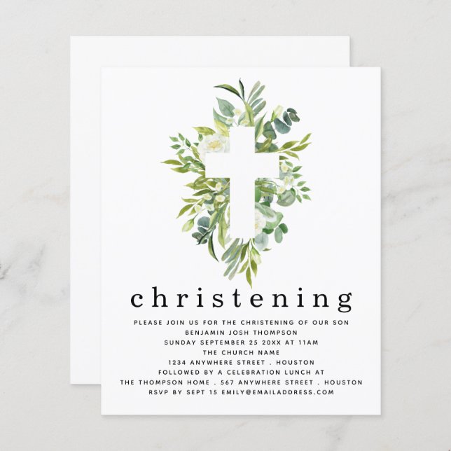 バジェットボタニ葉カル《キリスト教》洗礼式や命名式招待状 (正面/裏面)