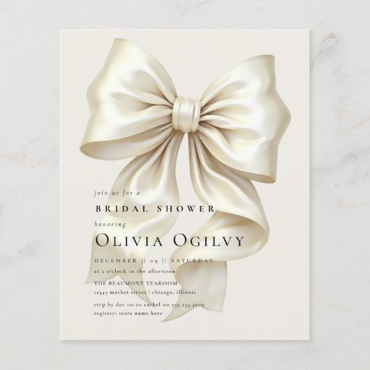 バジェットボホアイボリークリームボウブライダルシャワー招待状 (正面)
