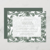 バジェットボホウォーター色モンステラ結婚式の招待 (正面/裏面)
