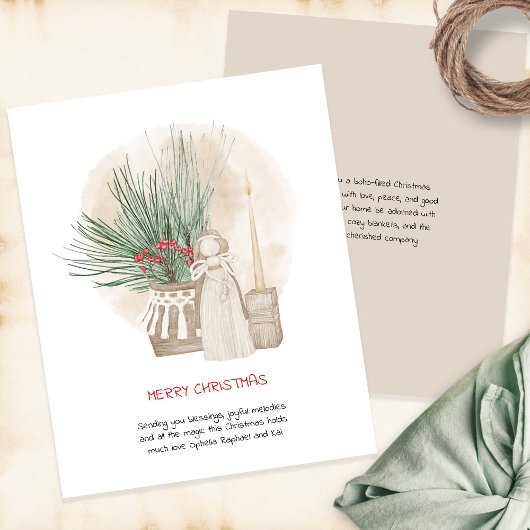 バジェットボホエンジェルグリーナリーホリデーカード