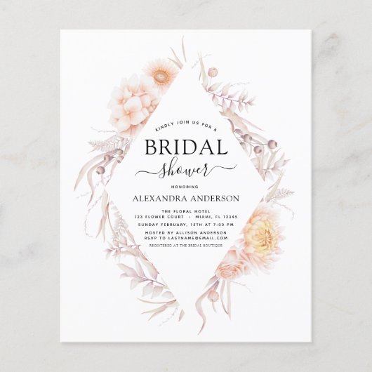 バジェットボホシックダスティピンクデザートブライダルシャワー チラシ (正面)