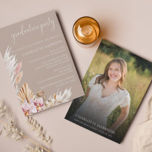 バジェットボホシックフローラ写真卒業パーティー 招待状