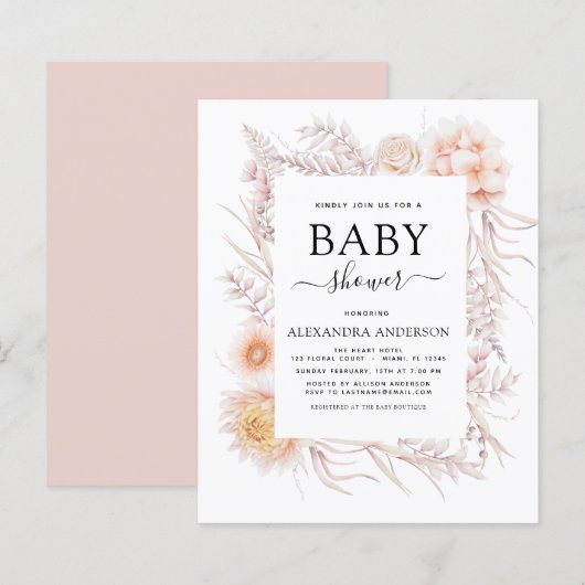 バジェットボホシック埃っぽいピンク砂漠の赤ちゃんシャワー (正面/裏面)