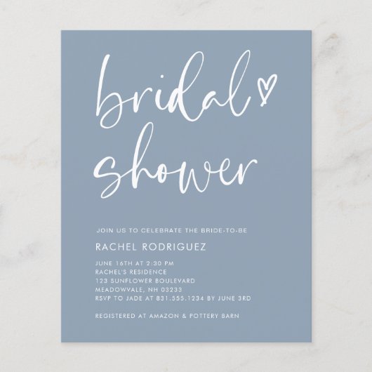 バジェットボホスクリプトダスティブルーブライダルシャワー招待状 (正面)
