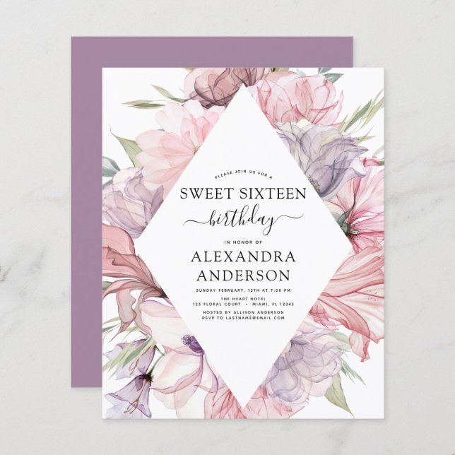 バジェットボホダスティパープルスウィート16誕生日フローラ (正面/裏面)