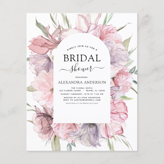 バジェットボホダスティピンクパープルブライダルシャワー チラシ (正面)