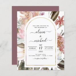 バジェットボホダスティピンクブルゴーニュ結婚式招待状