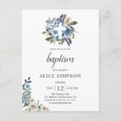 バジェットボホダスティブルーベージュフラワーズバプテスマ インビテーションポストカード (正面)