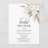 バジェットボホパンパグラスグリーナリーブライダルシャワー インビテーションポストカード (正面)