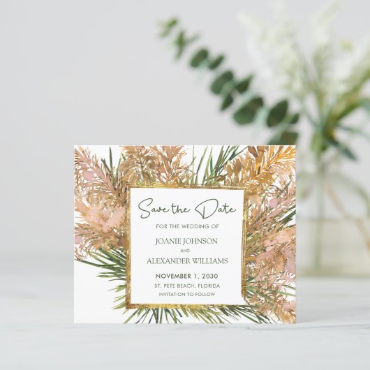 バジェットボホパンパスグラスウェディング日付を保存 (スタンド正面)