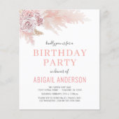 バジェットボホパンパスグラスバースデーパーティーへの招待 (正面)