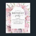 バジェットボホパープルアニー誕生日フローラ チラシ<br><div class="desc">バジェット・ボホ・ダスティ・パープル・アンド・ブルゴーニュ・フローラ植物緑色春や夏の誕生日パーティーのお祝い招待状には、特別13日、15日、16日に、植物の花と緑を備えた美しくてスクリプトなタイポグラフィが含まれます。第21回、第30回、第40回、第50回、第60回、第70回、第80回、第90回、第100回の誕生日パーティー。</div>