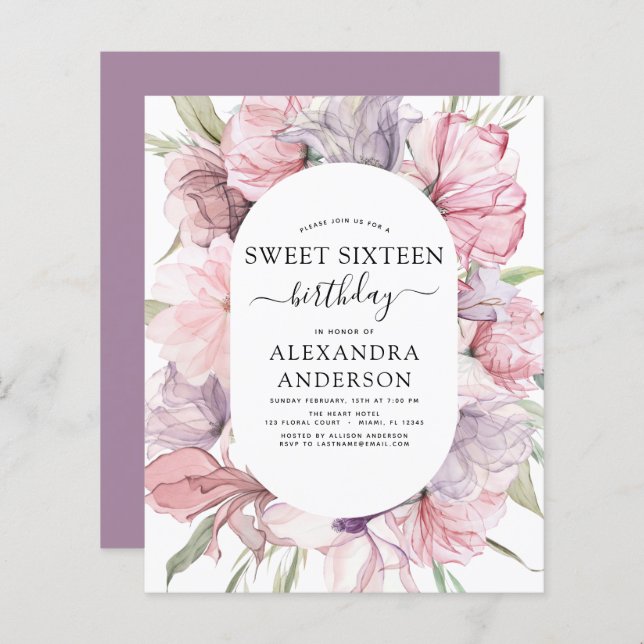 バジェットボホパープルスウィート16誕生日フローラ (正面/裏面)