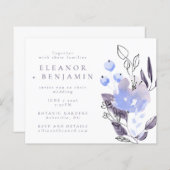 バジェットボホパープルブルーフローラ結婚式招待状 (正面/裏面)