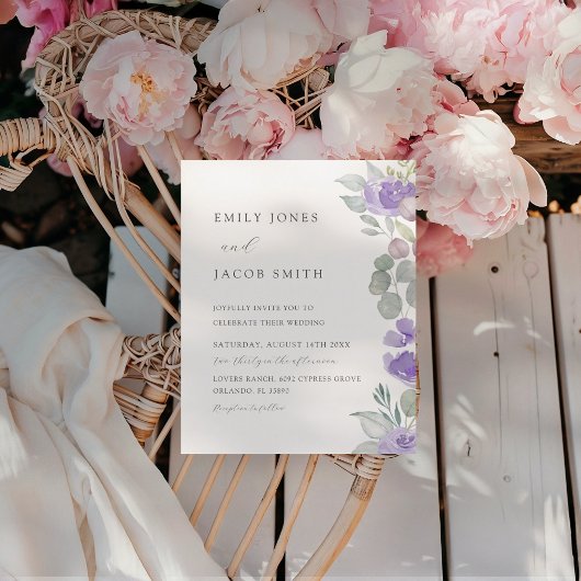 バジェットボホパープルユーカリ結婚式招待状