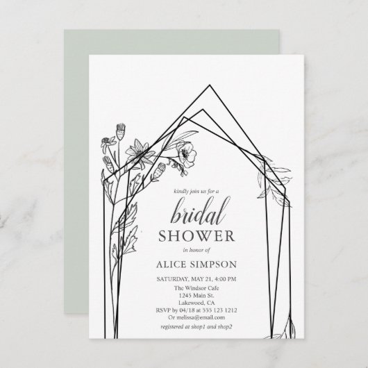 バジェットボホフラワーズジオメトリックブライダルシャワーインビタ インビテーションポストカード (正面/裏面)