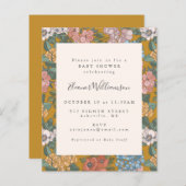 バジェットボホフローライエローベビーシャワー招待状 (正面/裏面)