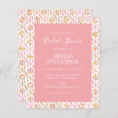 バジェットボホフローラバラピンクブライダルシャワー招待状 (正面/裏面)