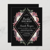 バジェットボホフローラブラックブライダルシャワー招待 (正面/裏面)