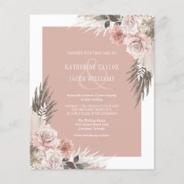 バジェットボホフローラ赤面ピンク結婚式招待状