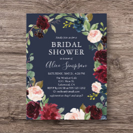 バジェットボホブルガンディネイビーブルーブライダルシャワー インビテーションポストカード