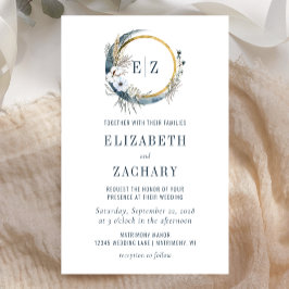 バジェットボホムーンブルーモノグラム結婚式招待状