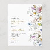 バジェットボホワイルドフラワーズバースデーパーティーの招待 (正面)