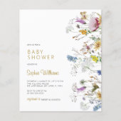 バジェットボホワイルドフラワーズベビーシャワー招待状 (正面)