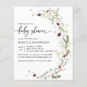 バジェットボホワイルドフラワーベビーシャワー招待状 (正面)