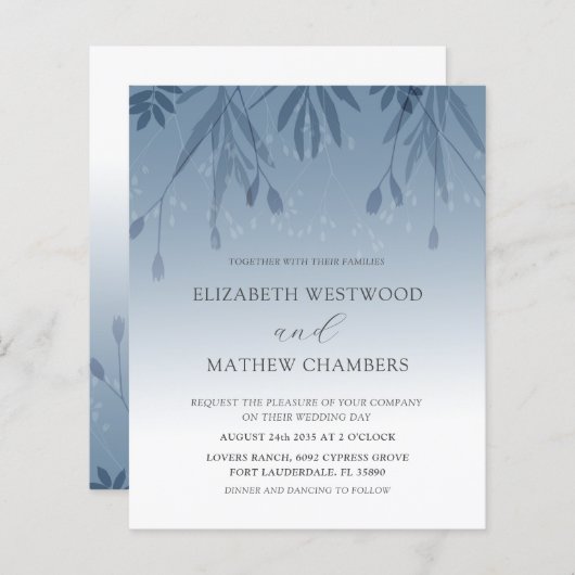 バジェットボホーほこりっぽい青の押された結婚葉の (正面/裏面)