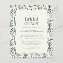 バジェットボホーウォーターカラーワイルドフラワーブライダルシャワー