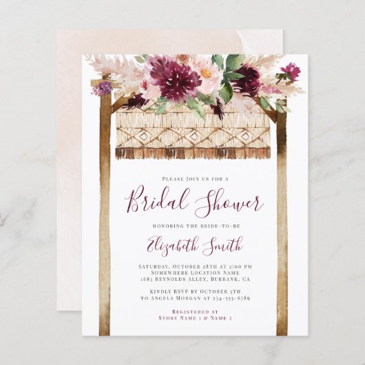 バジェットボホーグリーンリー赤面ブライダルシャワー招待状 (正面/裏面)