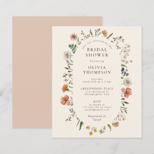 バジェットボホーサマーワイルドフラワーアーチブライダルシャワー (正面/裏面)