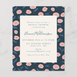 バジェットボホーネイビーフラワーズブライダルシャワー招待状