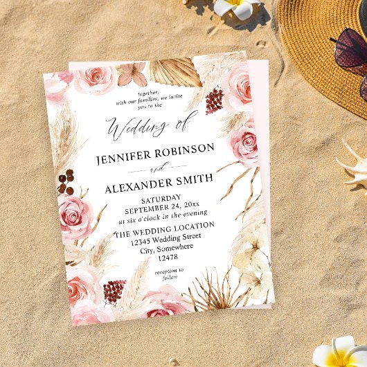 バジェットボホーピンク&ベージュフローラパンパ結婚ス