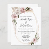 バジェットボホーフローラパンパスグラス結婚式招待状 (正面/裏面)